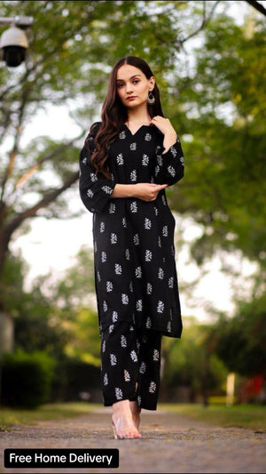 2 Pcs Women's Stitched Linen Printed Suit