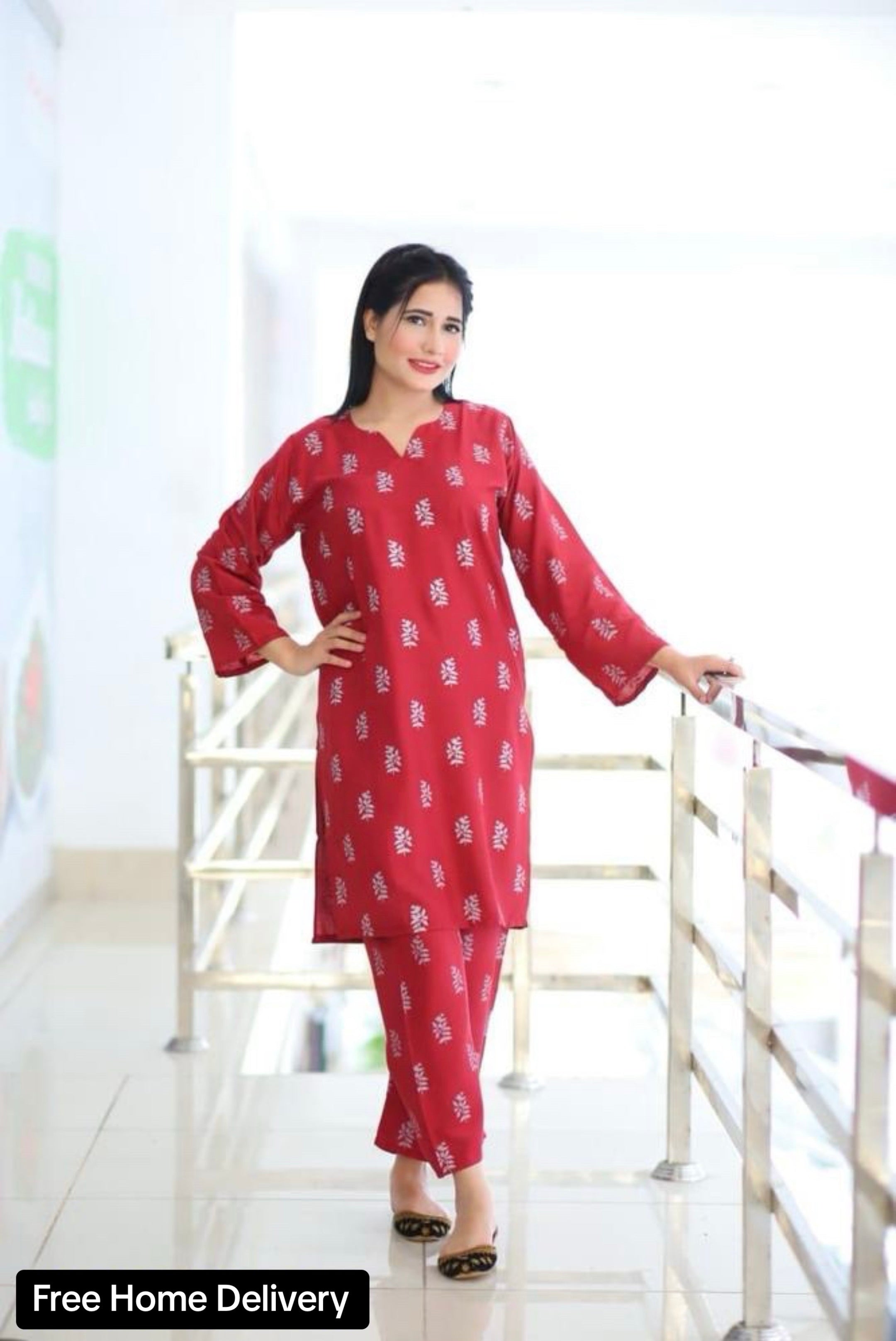 2 Pcs Women's Stitched Linen Printed Suit