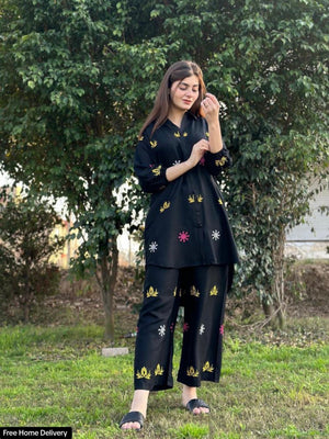 2 Pcs Women's Stitched Embroidered Suit