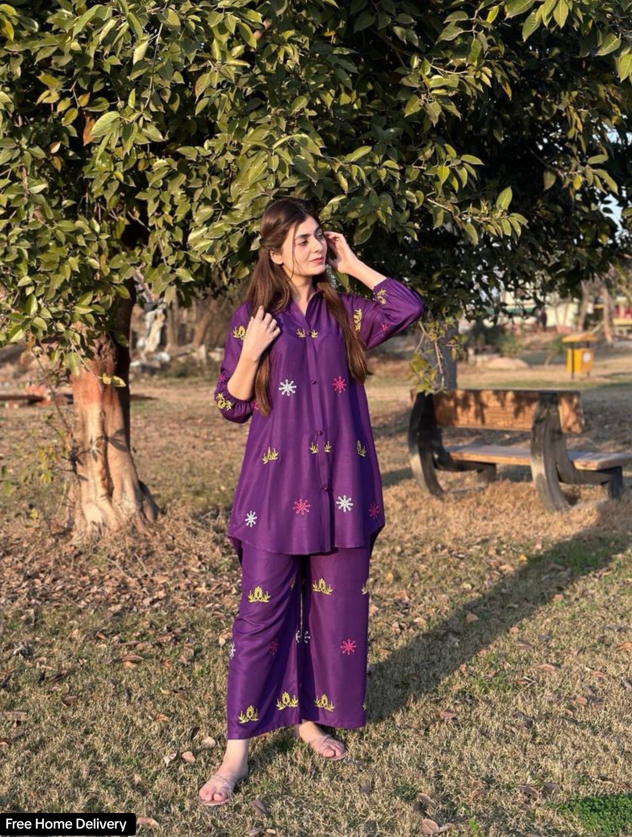 2 Pcs Women's Stitched Embroidered Suit