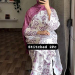 2 Pcs Women's Stitched Arabic Lawn Printed Suit (Bloom)