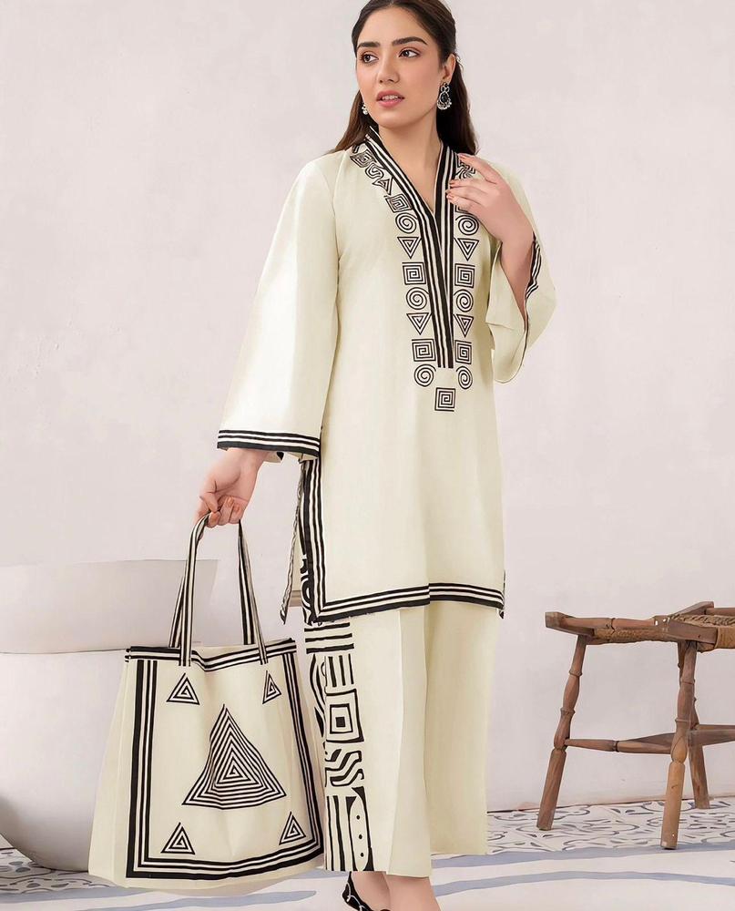 3 Pcs Women Stitched Arabic Lawn